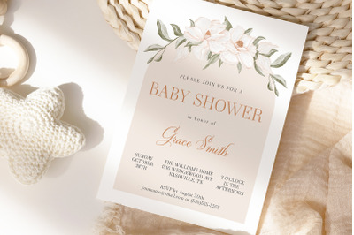 Baby Shower Invitation Boho Birthday Baby Template Magnolia