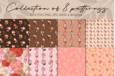 Nude roses. Collection of seamless patterns