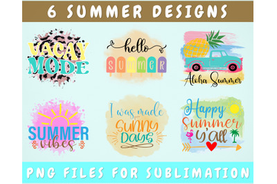 Summer Sublimation Designs Bundle, 6 Designs, Summer PNG Files For Sub