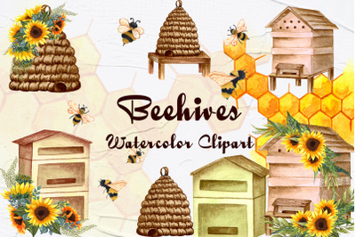 Beehive Watercolor Clipart