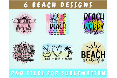 Beach Sublimation Designs Bundle, 6 Designs, Beach PNG Files