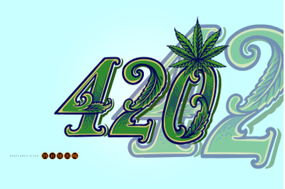 420 word lettering weed leaf Cannabis Logo Illustrations