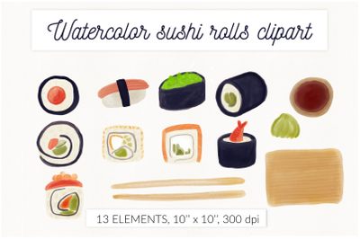 Watercolor sushi roll japanese food clipart sublimation