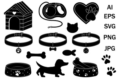 A set of cats and dogs&2C; a trace of an animal svg