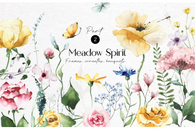 Meadow Spirit wild flowers watercolor set. Part 2