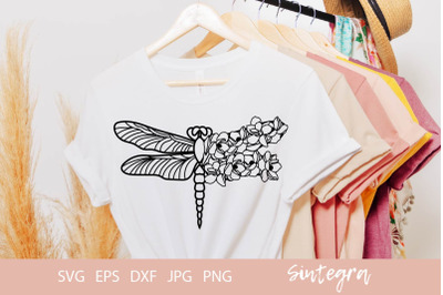 Dragonfly With Flowers Svg Cut File