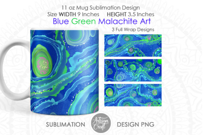 Sublimation mug designs showing malachite art, 11oz mug sublimation