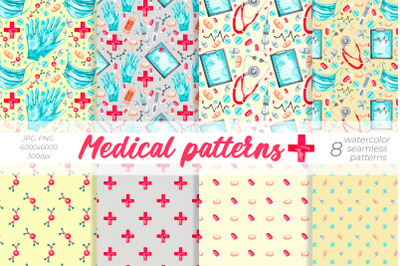 Medical patterns, Watercolor Patterns PNG, JPG