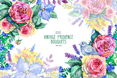 6 watercolor Vintage Provence Bouquets clipart
