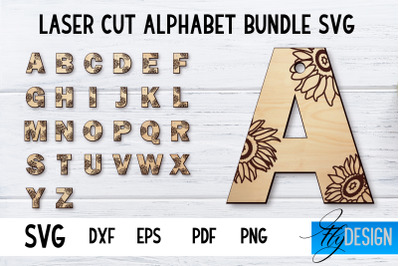 Alphabet Laser Cut with Sunflowers | Letters SVG Bundle