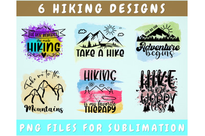 Hiking Sublimation Designs Bundle, 6 Designs, Hiking PNG Files