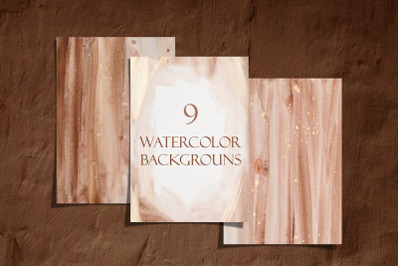 Watercolor Brown &amp; Gold Backgrouns Set