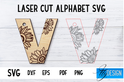 Laser Cut Alphabet with Sunflowers | Letter SVG V