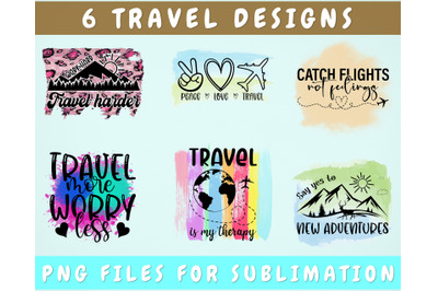 Travel Sublimation Designs Bundle, 6 Designs, Travel PNG Files