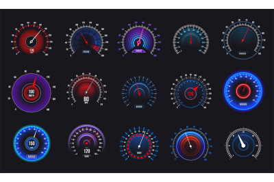 Car speedometer. Odometer and RPM motorbike gauge, automobile speed co