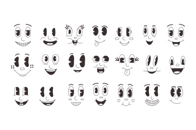 Cartoon emotions. Retro comic faces collection with smile emotion, vin