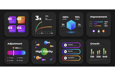 Infographic cards. Business presentation mockup with charts graphics d