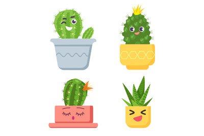 Cute cactus with faces collection, succulent plant