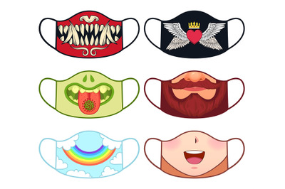 Face mask design with cute mouths, monster or child