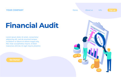 Financial audit service concept analysing chart landing page