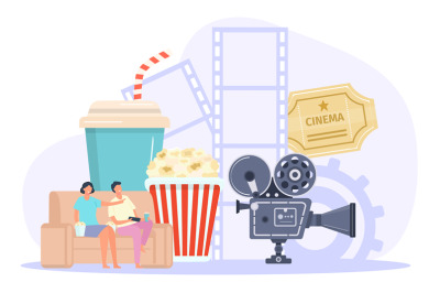 Online cinema concepts, pop corn and camera