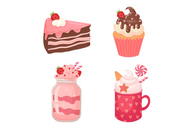 Cake sweet cartoon and milkshake with cream