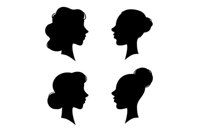 Woman vintage side faces black silhouette portrait