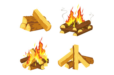 Set of wood campfire, camp bonfire isolated