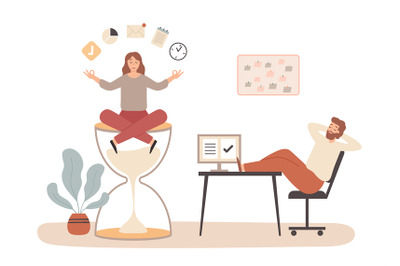 Work time management, relax and meditation on workplace