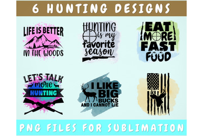 Hunting Sublimation Designs Bundle&2C; 6 Designs&2C; Hunting PNG Files