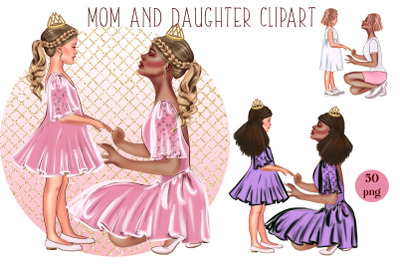 Mother and daughter clipart