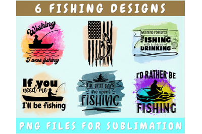 Fishing Sublimation Designs Bundle&2C; 6 Designs&2C; Fishing PNG Files