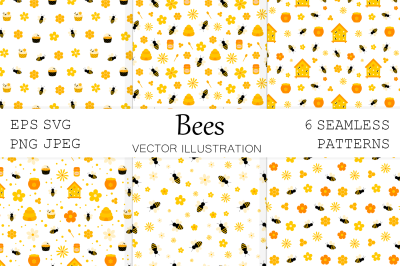 Bees pattern. Honey pattern. Bees background. Bees SVG