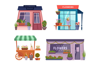 Flowers boutique. Fashion shop facade with beautiful plants exotic flo