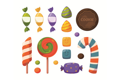 Candy. Dulce collection sweets for birthday celebration lollipop jelly