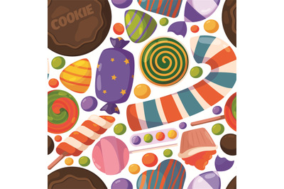 Sweets pattern. Lollipop jelly and chocolate candies illustrations for