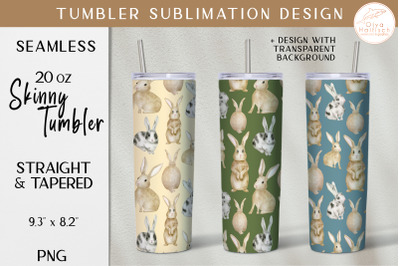 Watercolor Rabbits Tumbler Sublimation PNG. Cute Bunny Tumbler Wrap