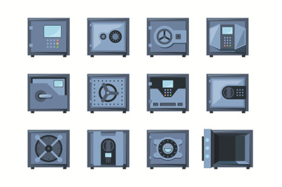 Safe deposit symbols. Bank secure systems steel containers for money g