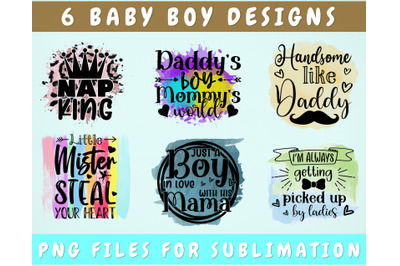 Baby Boy Sublimation Designs Bundle, 6 Designs, Baby Boy PNG Files