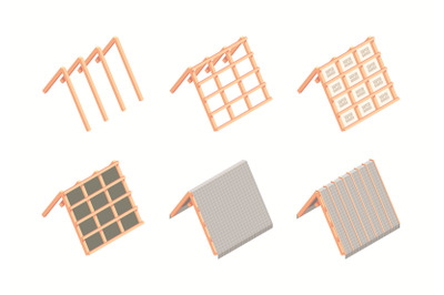 Roofing construction. Building stages various materials for roofing ce