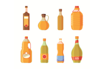 Oil bottles. Yellow ingredients for preparing food cooking products ga