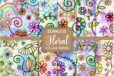 Seamless Watercolor Floral Collage Pattern Papers