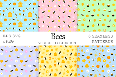 Bees pattern. Honey pattern. Bees background. Bees SVG