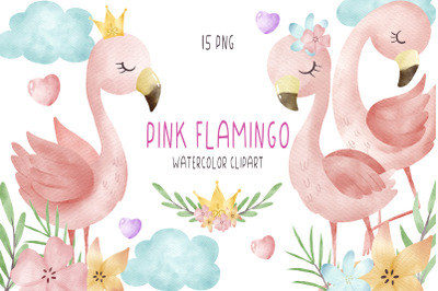 Watercolor baby pink flamingo clipart PNG, Girl clipart PNG
