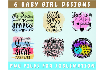 Baby Girl Sublimation Designs Bundle, 6 Designs, Baby Girl PNG Files