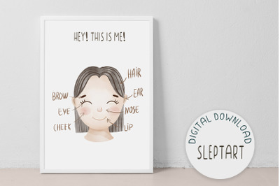 Baby girl face Educational Print, Body Poster wall art