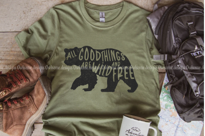 Vintage Bear Wild And Free Sublimation Design