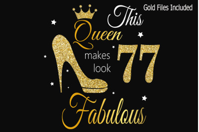 77th birthday svg, Queen Birthday 77th Svg, Gold glitter 77th Birthday