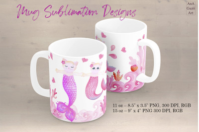 Mermaid cats Sublimation designs, Mother&#039;s day Sublimation