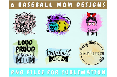 Baseball Mom Sublimation Designs, 6 Baseball Mom PNG Files